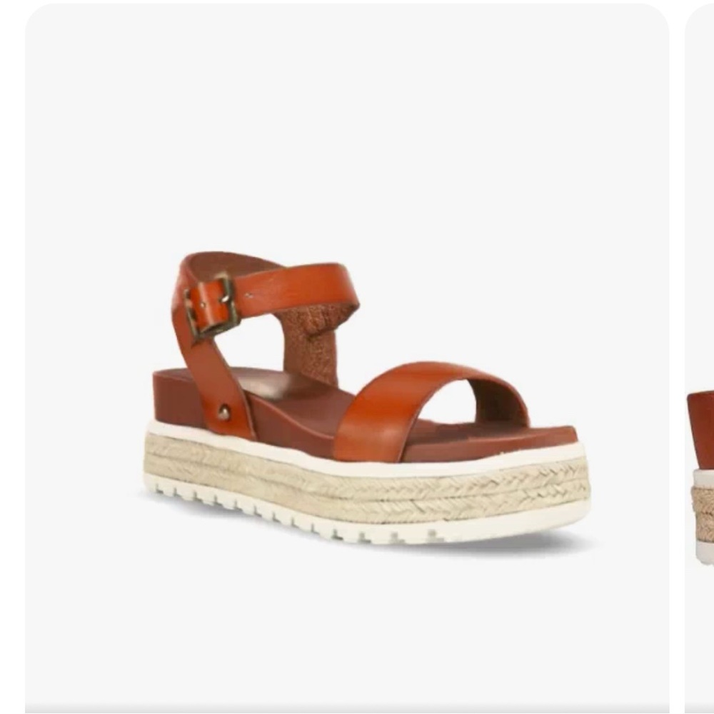 Mia Kiera Brown Vegan Leather Strappy Espadrille Platform Sandal Size 8.5